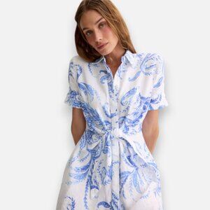 Ralph Lauren Paisley Tie Front Linen Shirtdress | Size 8